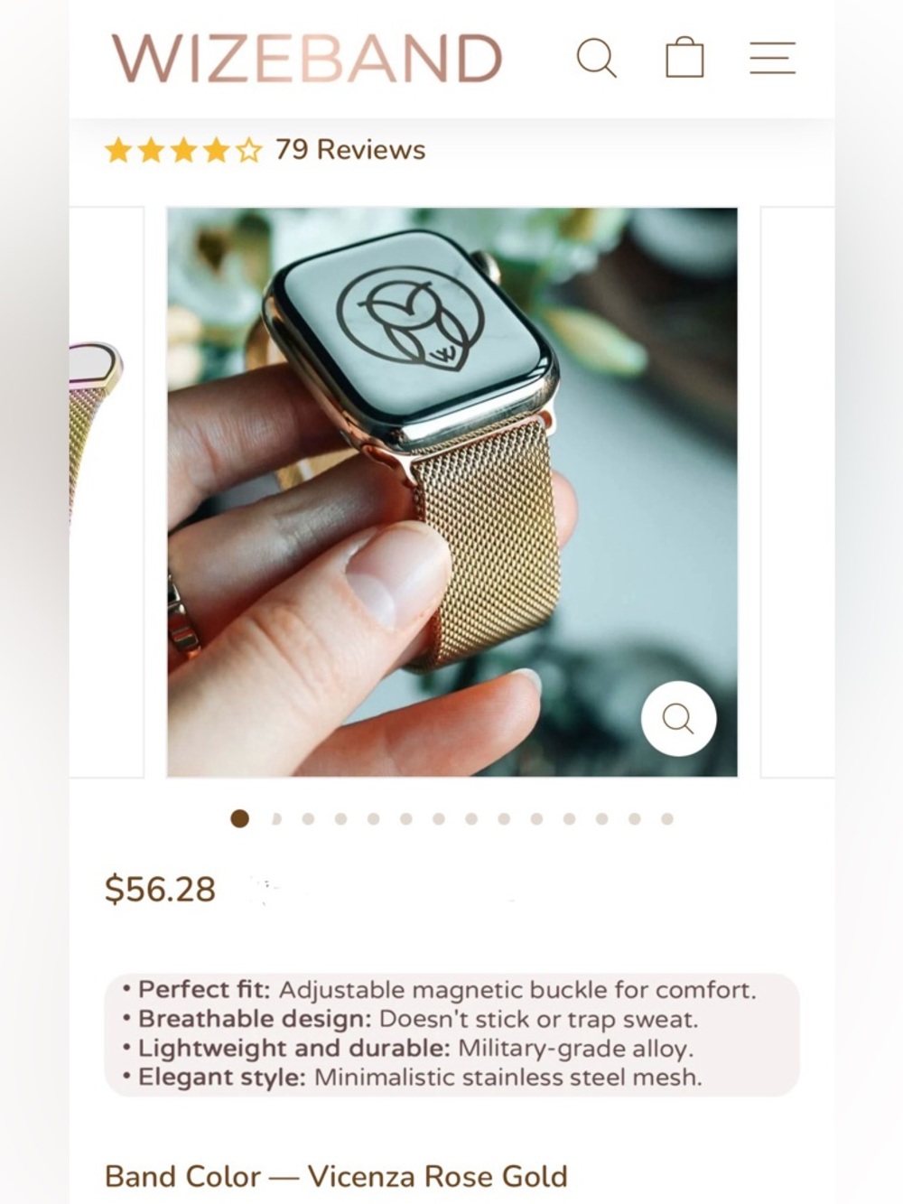 Brand new Wizeband- Rose Gold Stainless Steel Mesh 44mm Smart Watch Band